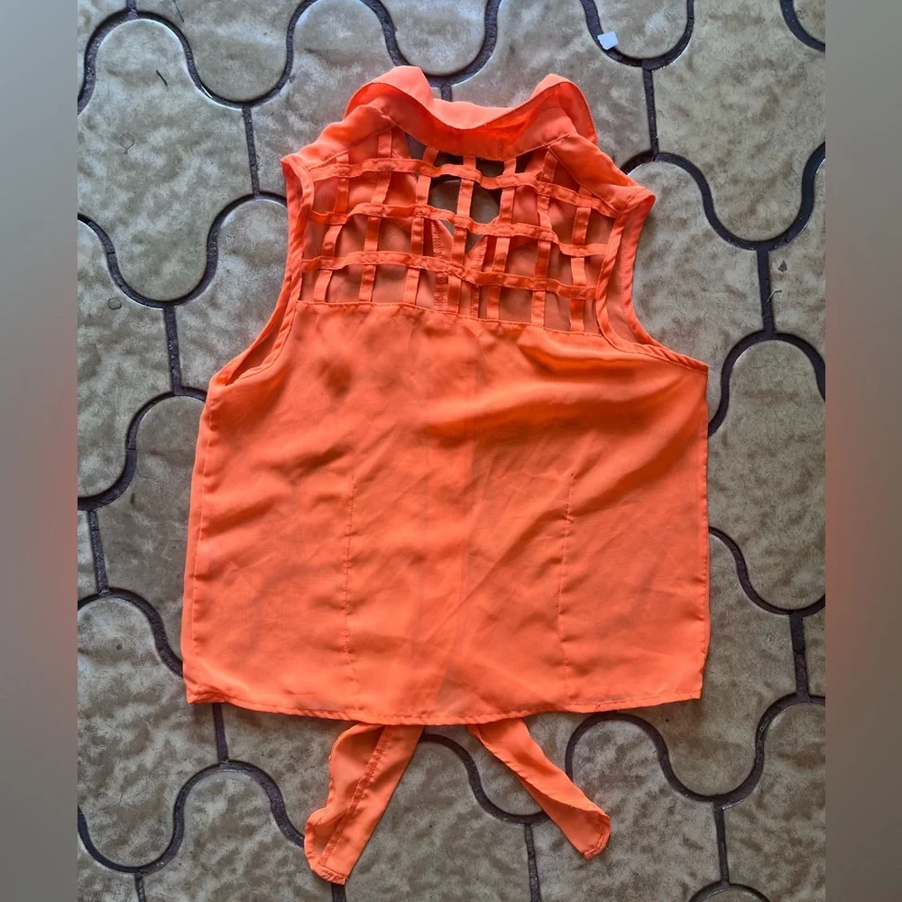 Kirra - Button Down Neon Orange Shirt